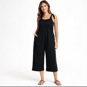 Natural Life Black Cropped Wide Leg Jumpsuit Women Medium Linen Blend Boho